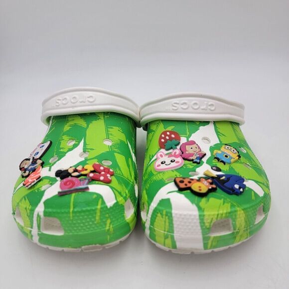 Crocs x Palm Trees Greeny Classic Clog Disney Pins Womens‎ Sz 8 Mens 10 Slip On